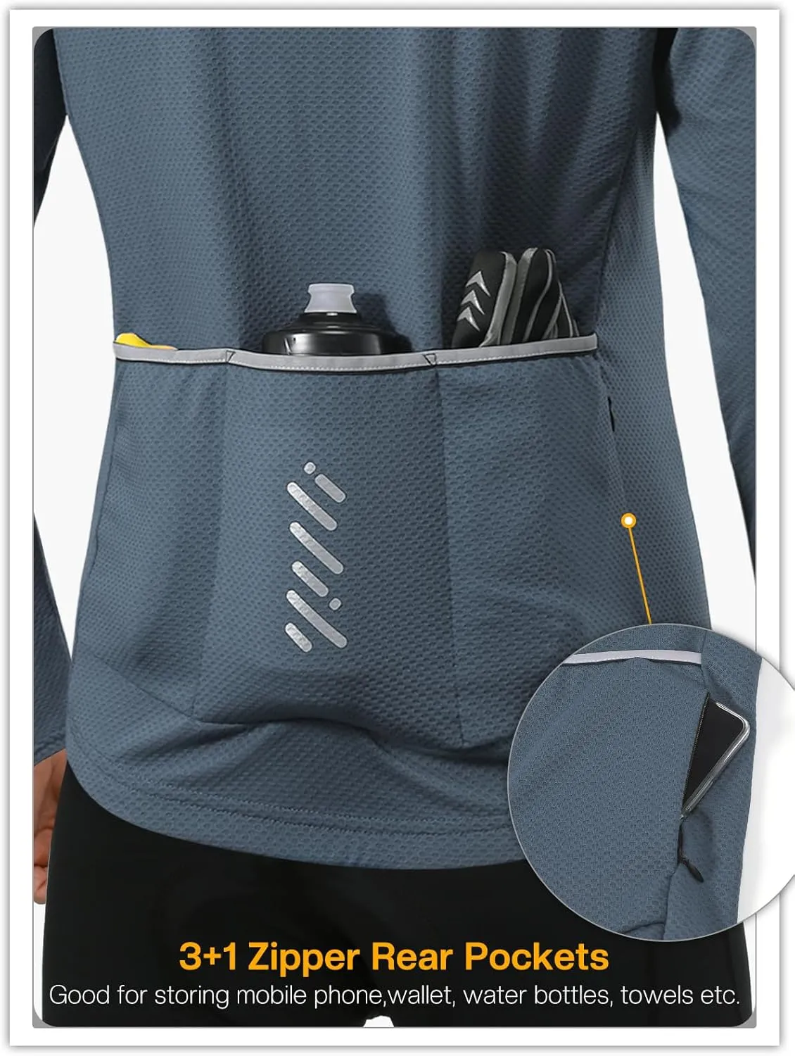 BERGRISAR Men's Long Sleeve Cycling Jersey Spring Fall Road Bike Shirt Biking Bicycle Mountain Bike Jersey