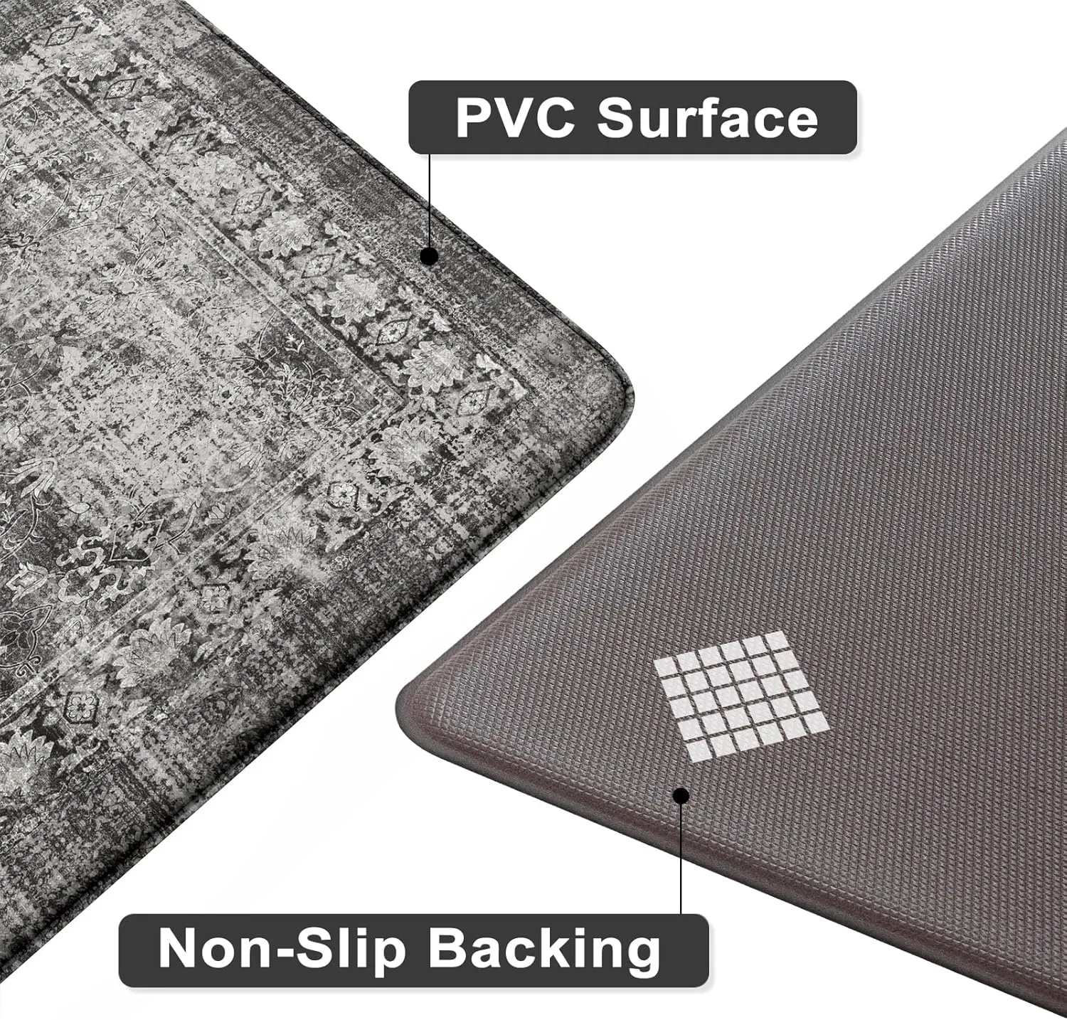 Black Kitchen Mats for Floor,Anti Fatigue Kitchen Floor Mat Non Slip Cushioned,Distressed Ergonomic Waterproof Comfort Standing Desk Mat for Home Office Sink Farmhouse(2 Piece)