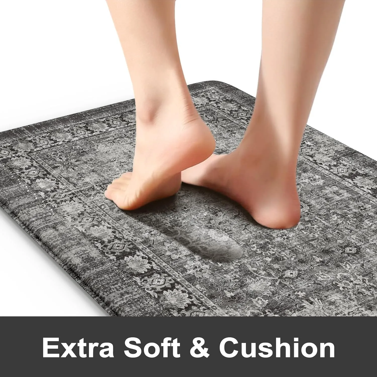 Black Kitchen Mats for Floor,Anti Fatigue Kitchen Floor Mat Non Slip Cushioned,Distressed Ergonomic Waterproof Comfort Standing Desk Mat for Home Office Sink Farmhouse(2 Piece)