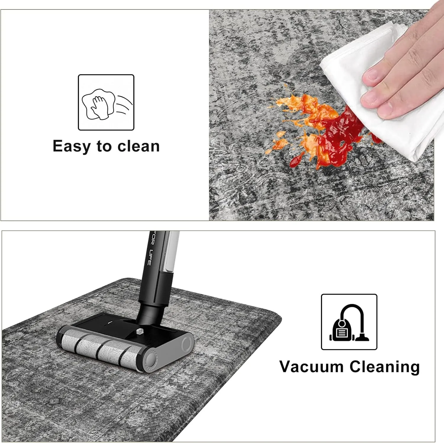 Black Kitchen Mats for Floor,Anti Fatigue Kitchen Floor Mat Non Slip Cushioned,Distressed Ergonomic Waterproof Comfort Standing Desk Mat for Home Office Sink Farmhouse(2 Piece)