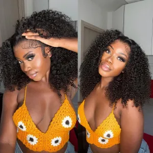 BLY 6x4 HD Lace Glueless Bob Wig Human Hair Ready to Wear and Go Short Bob Lace Pre Cut Wig Afro Kinky Curly 4C Hair 12 Inch for Women Pre Plucked Natural Black Color