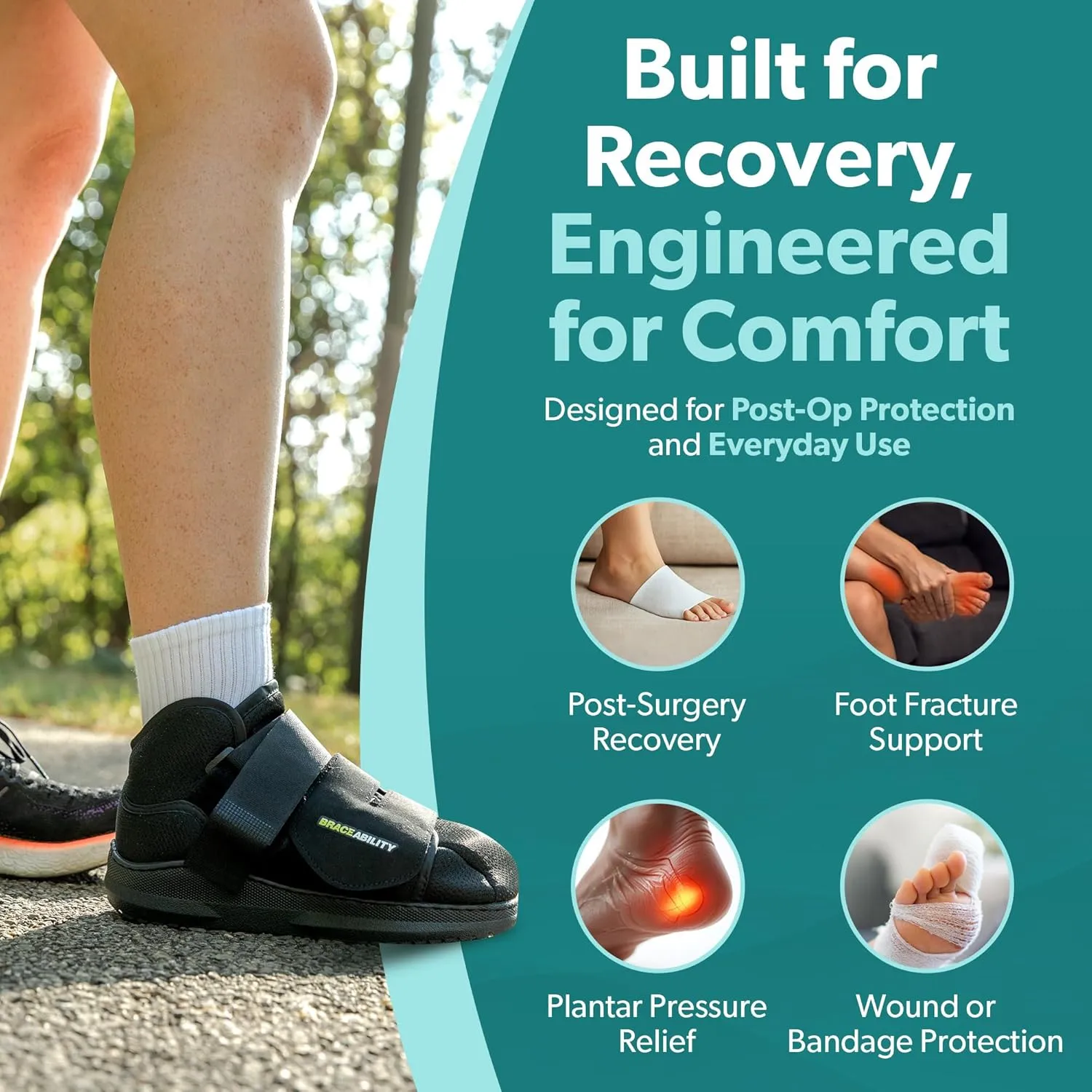 BraceAbility Closed Toe Medical Walking Shoe - Lightweight Broken Toe Cast Boot, Fractured Foot Brace for Metatarsal Stress Fracture, Post-op Bunion, Hammertoe Recovery - For Men or Women (M)