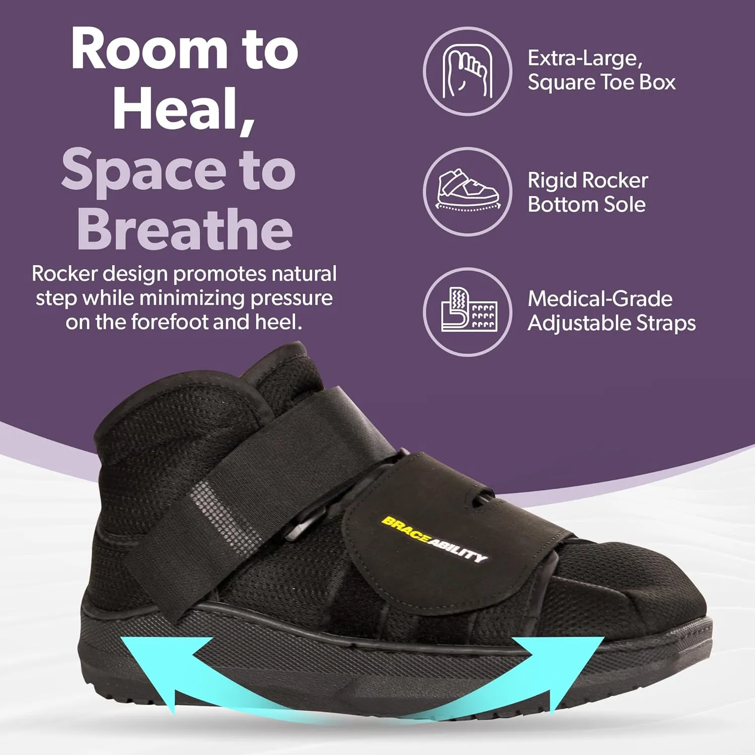 BraceAbility Closed Toe Medical Walking Shoe - Lightweight Broken Toe Cast Boot, Fractured Foot Brace for Metatarsal Stress Fracture, Post-op Bunion, Hammertoe Recovery - For Men or Women (M)