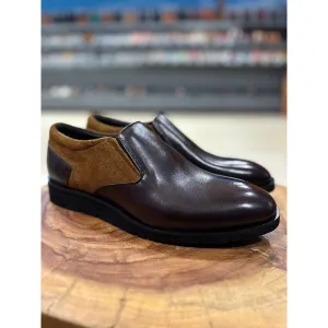 Brown Mirror Glossed Lightweight Slipon   Camel Suede