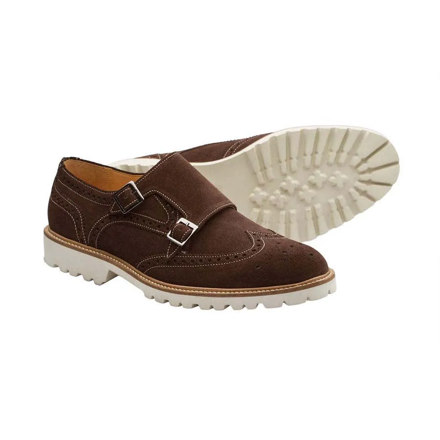 Brown Suede Lightweight Wingtip Monks