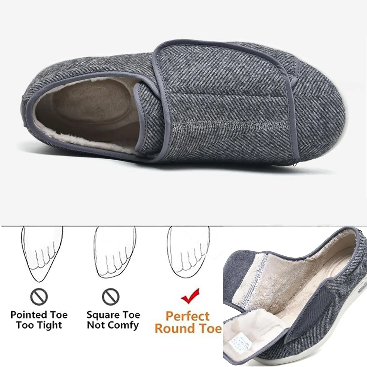bumuam Men's Wide Width Shoes with Adjustable Closure Lightweight,Orthopedic Lightweight Warm Comfy Slippers for Elderly Swollen Feet Arthritis Recovery