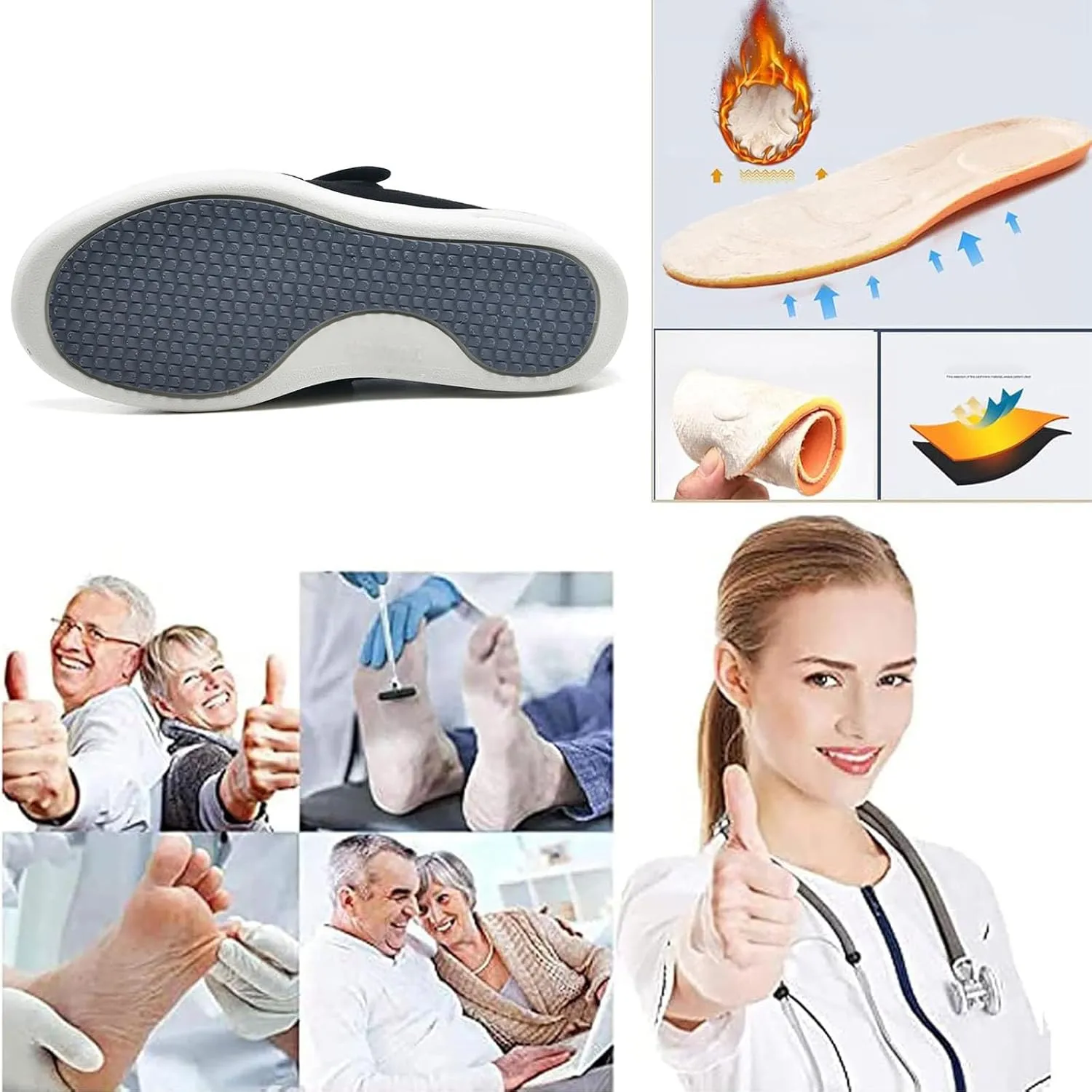 bumuam Men's Wide Width Shoes with Adjustable Closure Lightweight,Orthopedic Lightweight Warm Comfy Slippers for Elderly Swollen Feet Arthritis Recovery