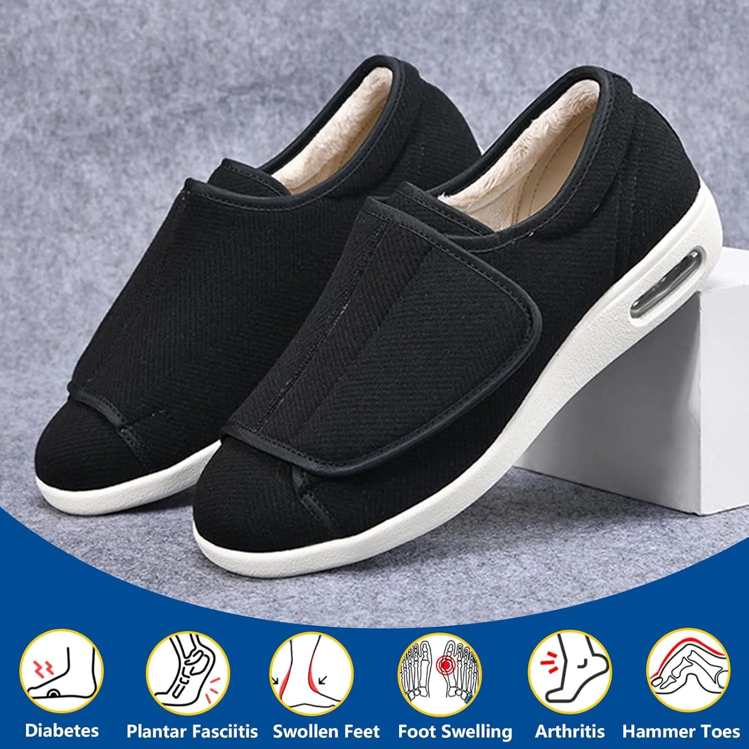 bumuam Men's Wide Width Shoes with Adjustable Closure Lightweight,Orthopedic Lightweight Warm Comfy Slippers for Elderly Swollen Feet Arthritis Recovery
