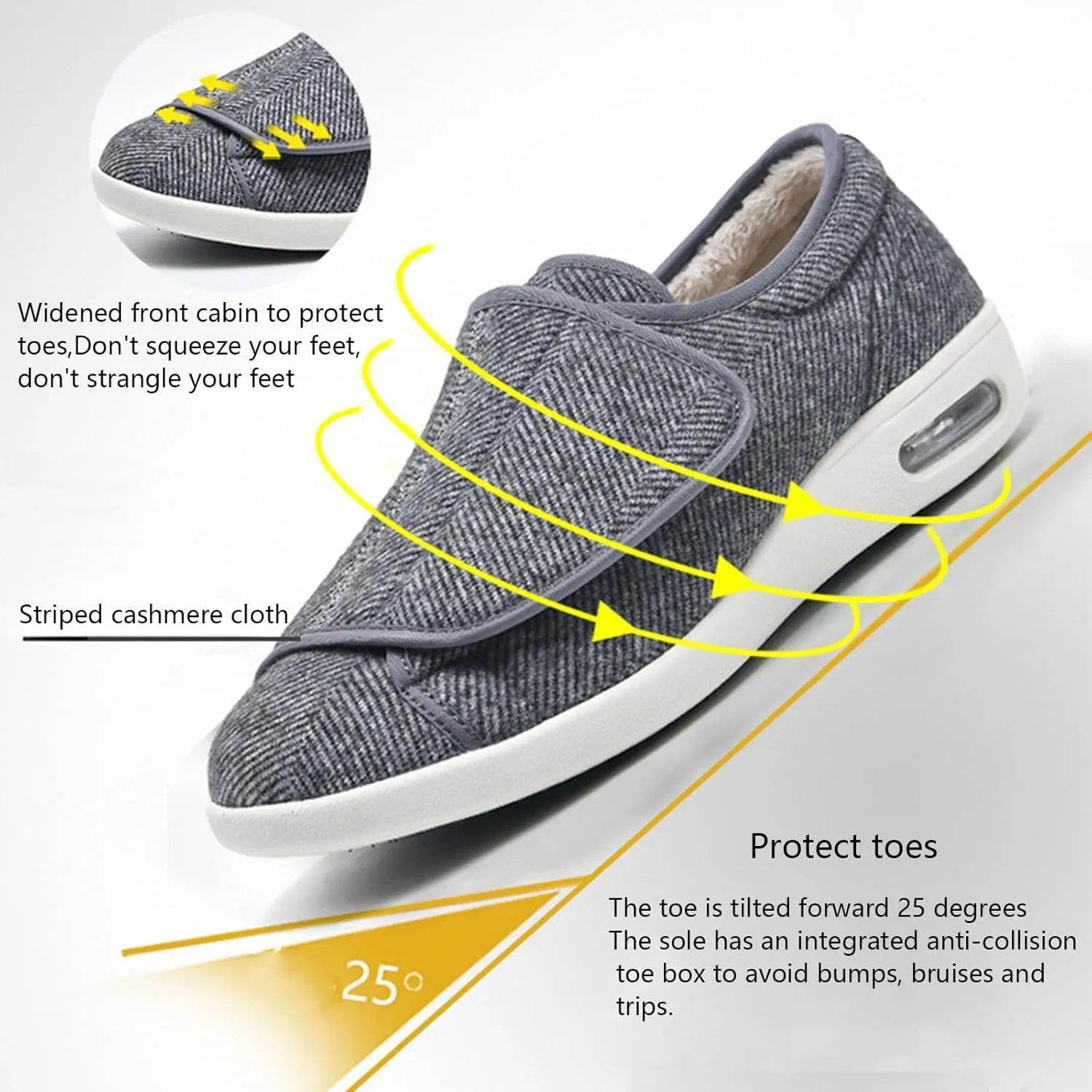 bumuam Men's Wide Width Shoes with Adjustable Closure Lightweight,Orthopedic Lightweight Warm Comfy Slippers for Elderly Swollen Feet Arthritis Recovery