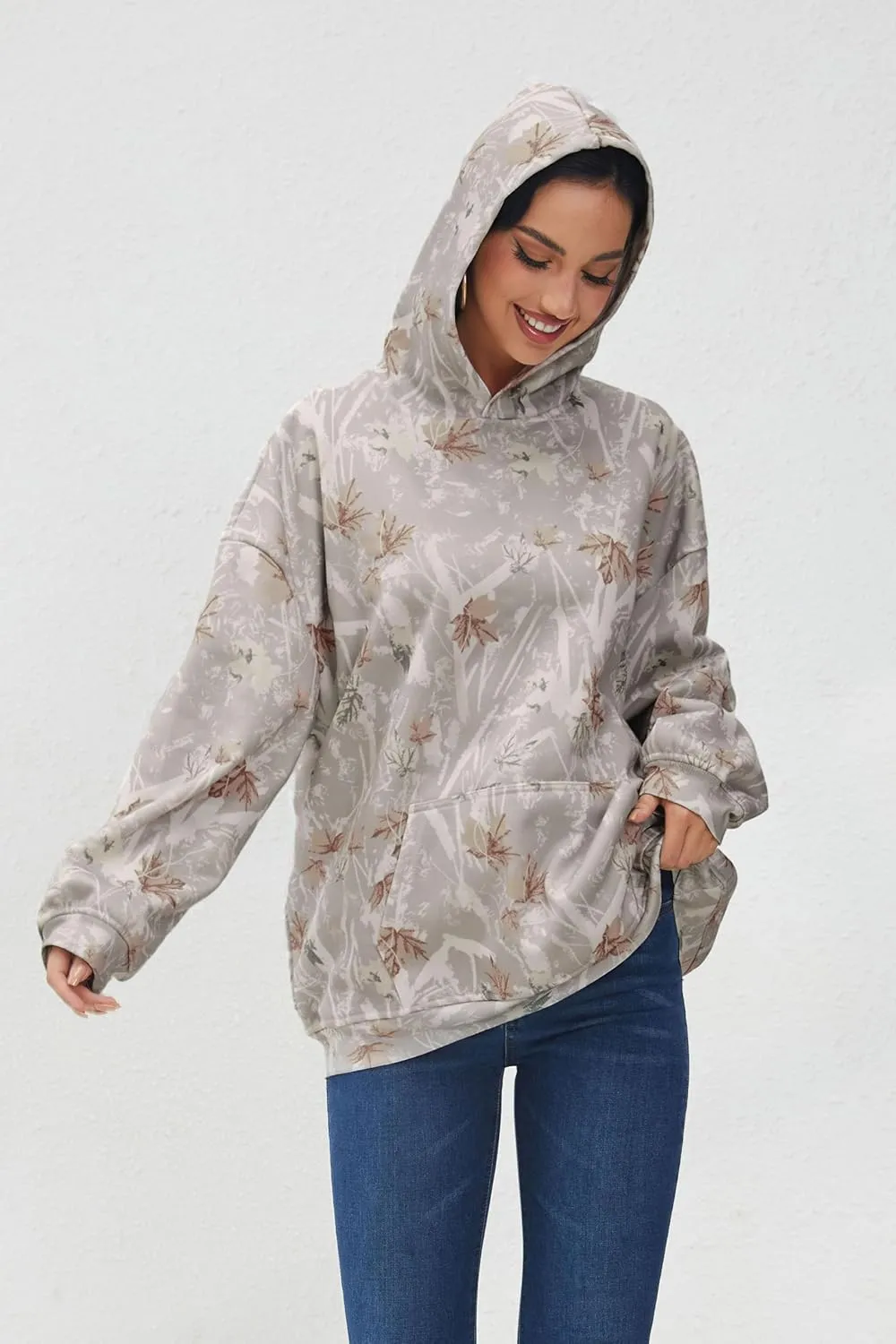Camo Hoodie For Women Oversized Long Sleeve Drop Shoulder Fleece Hooded Sweatshirt Pullover With Pocket Outfits