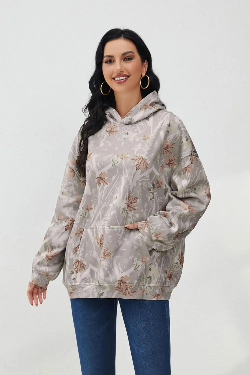 Camo Hoodie For Women Oversized Long Sleeve Drop Shoulder Fleece Hooded Sweatshirt Pullover With Pocket Outfits
