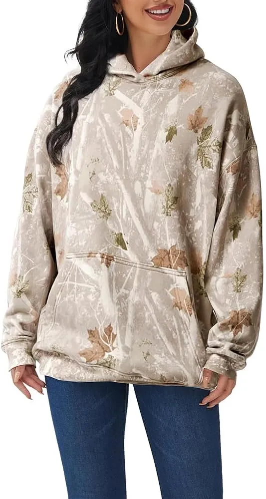 Camo Hoodie For Women Oversized Long Sleeve Drop Shoulder Fleece Hooded Sweatshirt Pullover With Pocket Outfits