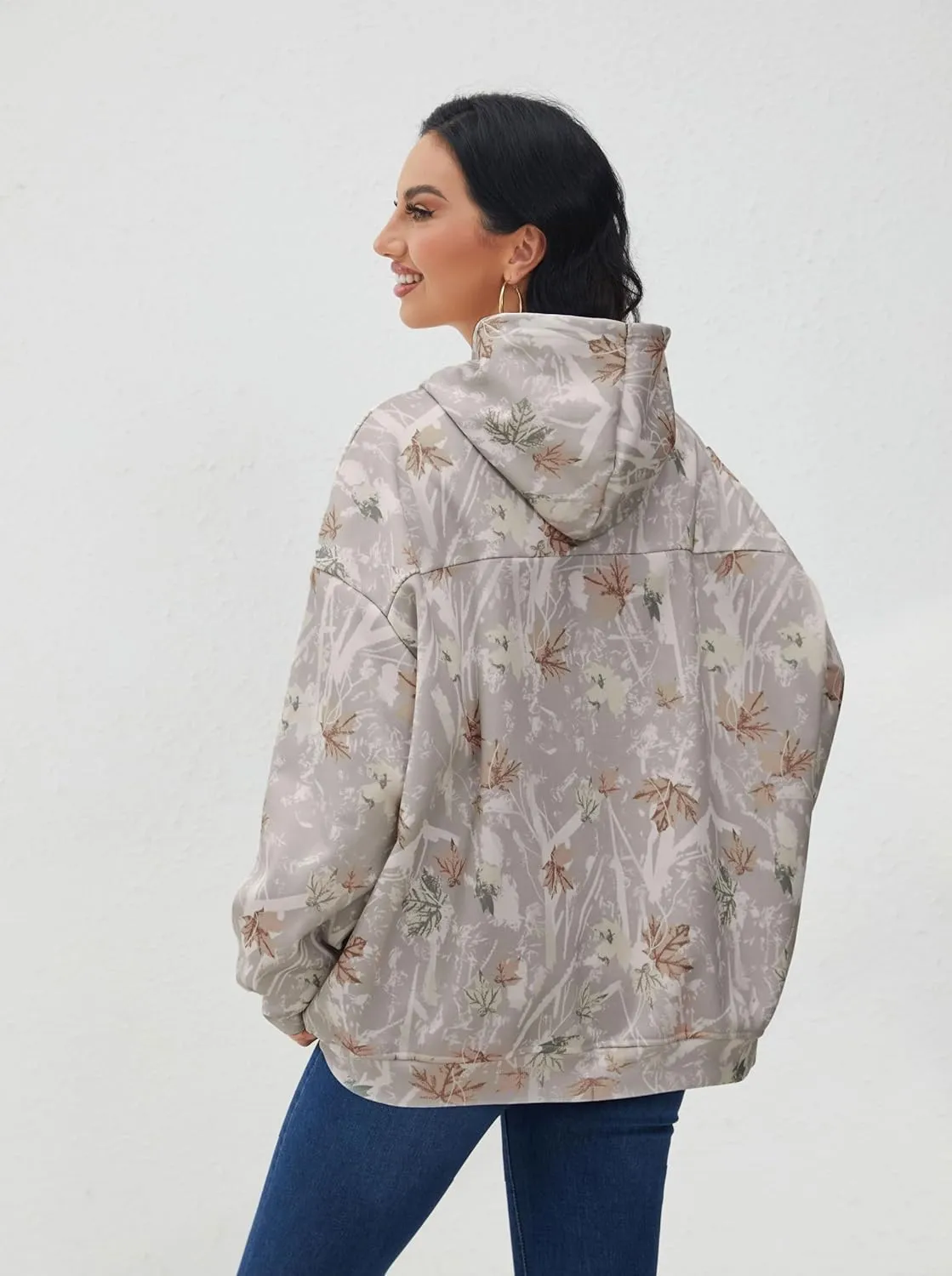 Camo Hoodie For Women Oversized Long Sleeve Drop Shoulder Fleece Hooded Sweatshirt Pullover With Pocket Outfits