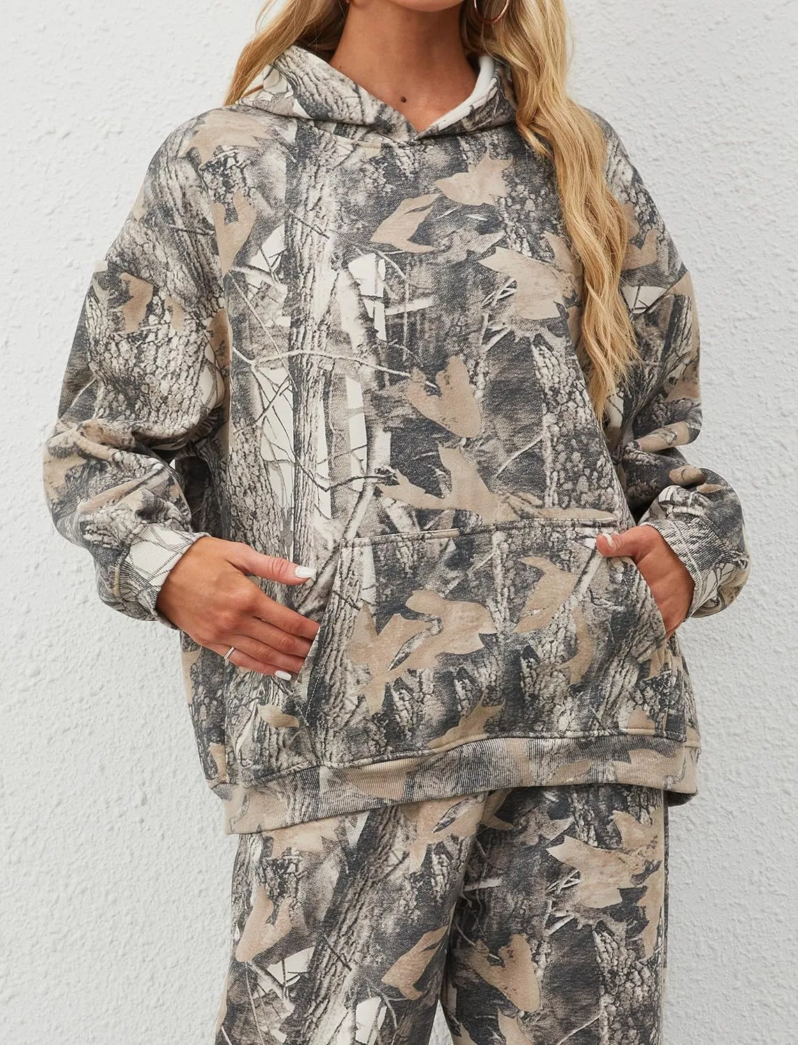 Camo Hoodie For Women Oversized Long Sleeve Drop Shoulder Fleece Hooded Sweatshirt Pullover With Pocket Outfits