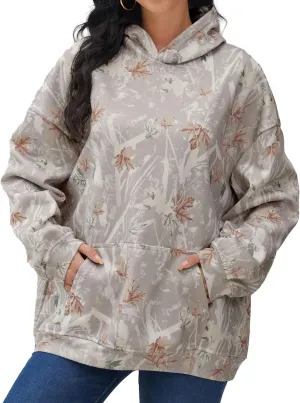 Camo Hoodie For Women Oversized Long Sleeve Drop Shoulder Fleece Hooded Sweatshirt Pullover With Pocket Outfits