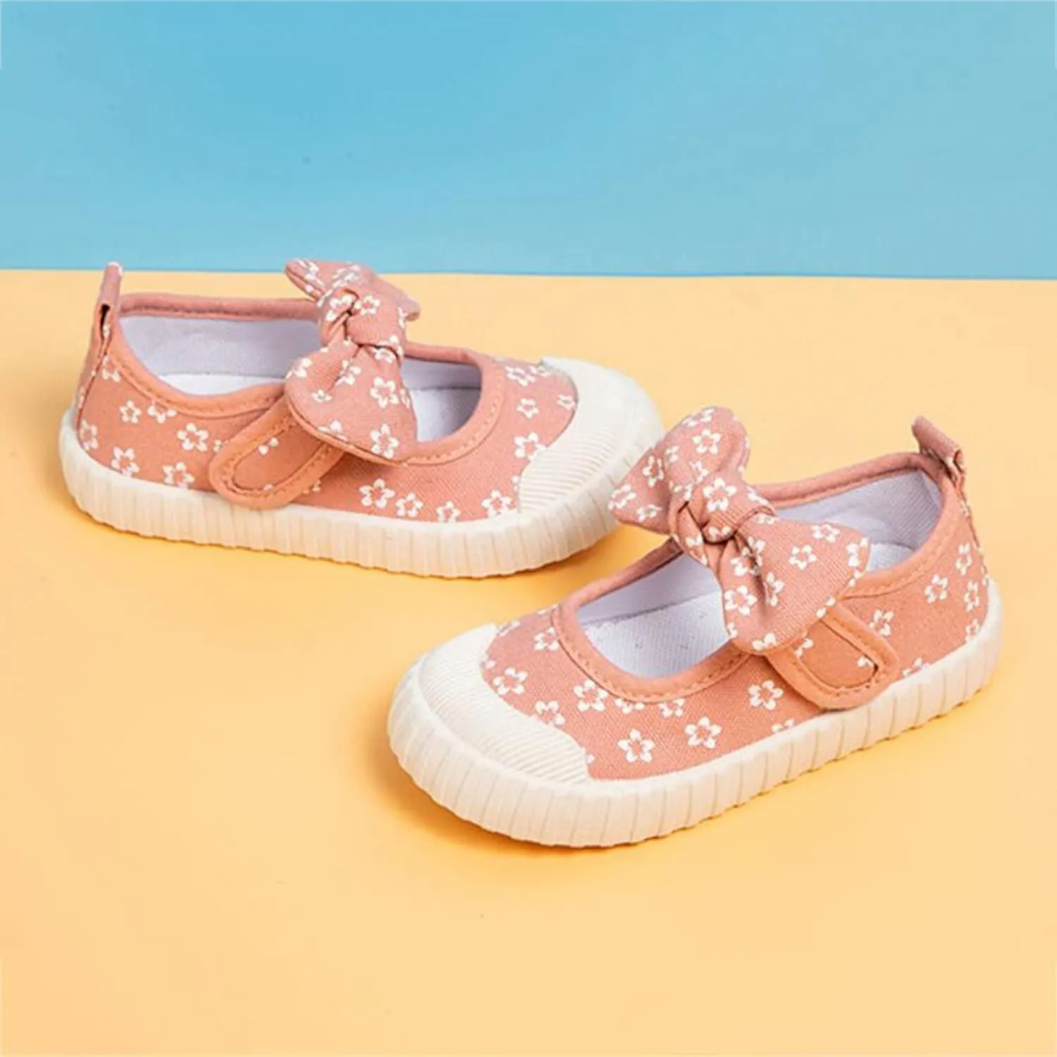 Canvas Shoes Kids Baby Floral Print Bowknot Outdoor Sport Sneakers Slip-On Comfortable Light Weight Skin-Friendly Causal Running Tennis Shoes