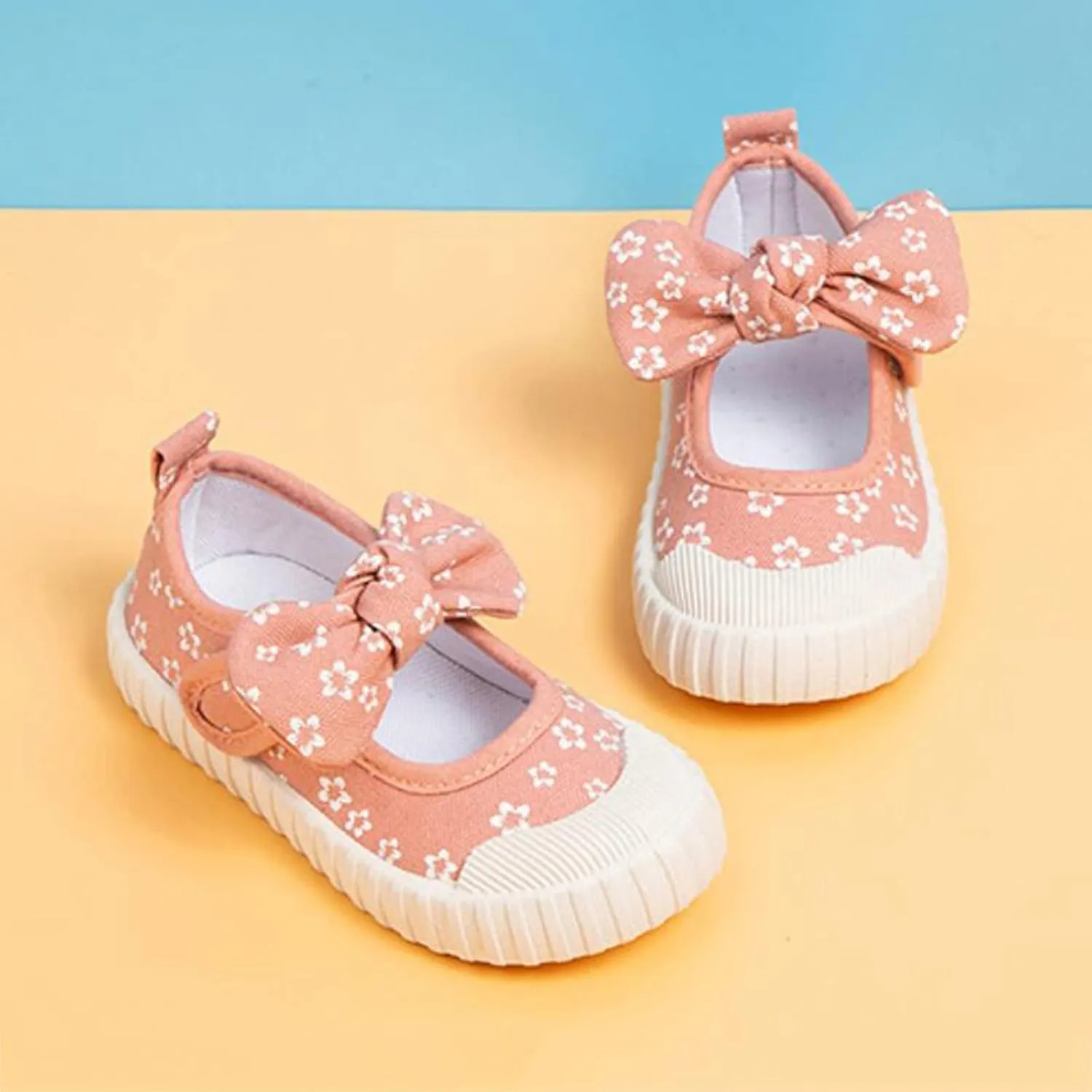 Canvas Shoes Kids Baby Floral Print Bowknot Outdoor Sport Sneakers Slip-On Comfortable Light Weight Skin-Friendly Causal Running Tennis Shoes