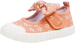 Canvas Shoes Kids Baby Floral Print Bowknot Outdoor Sport Sneakers Slip-On Comfortable Light Weight Skin-Friendly Causal Running Tennis Shoes