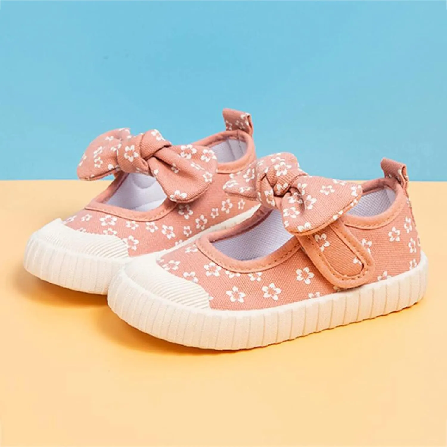 Canvas Shoes Kids Baby Floral Print Bowknot Outdoor Sport Sneakers Slip-On Comfortable Light Weight Skin-Friendly Causal Running Tennis Shoes
