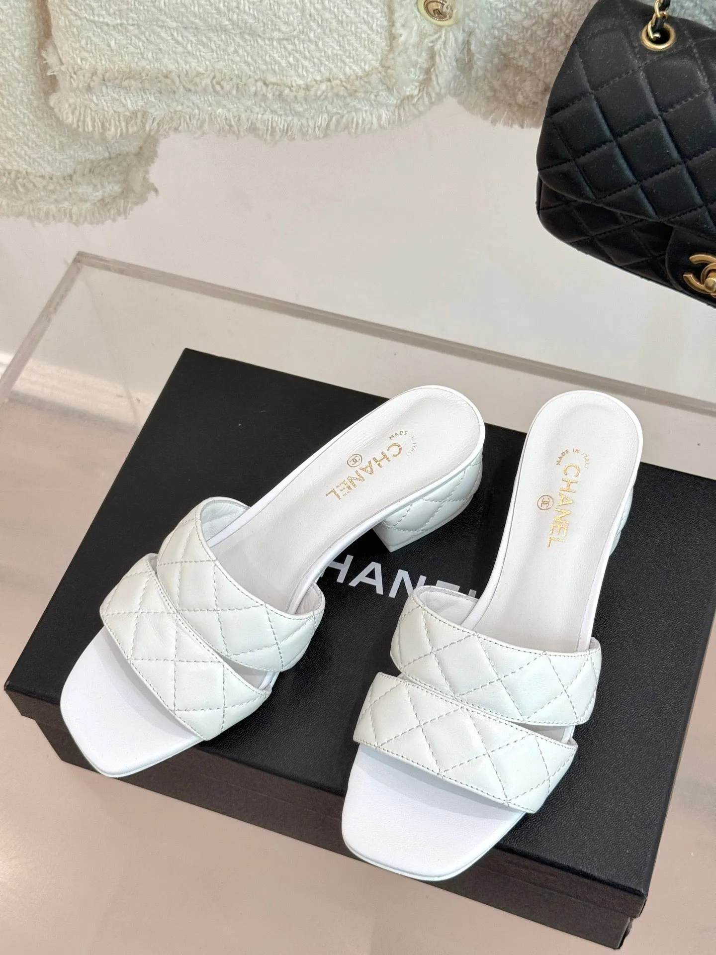 CC 25 Mid Heel Mule 5CM White Italian Leather 225350