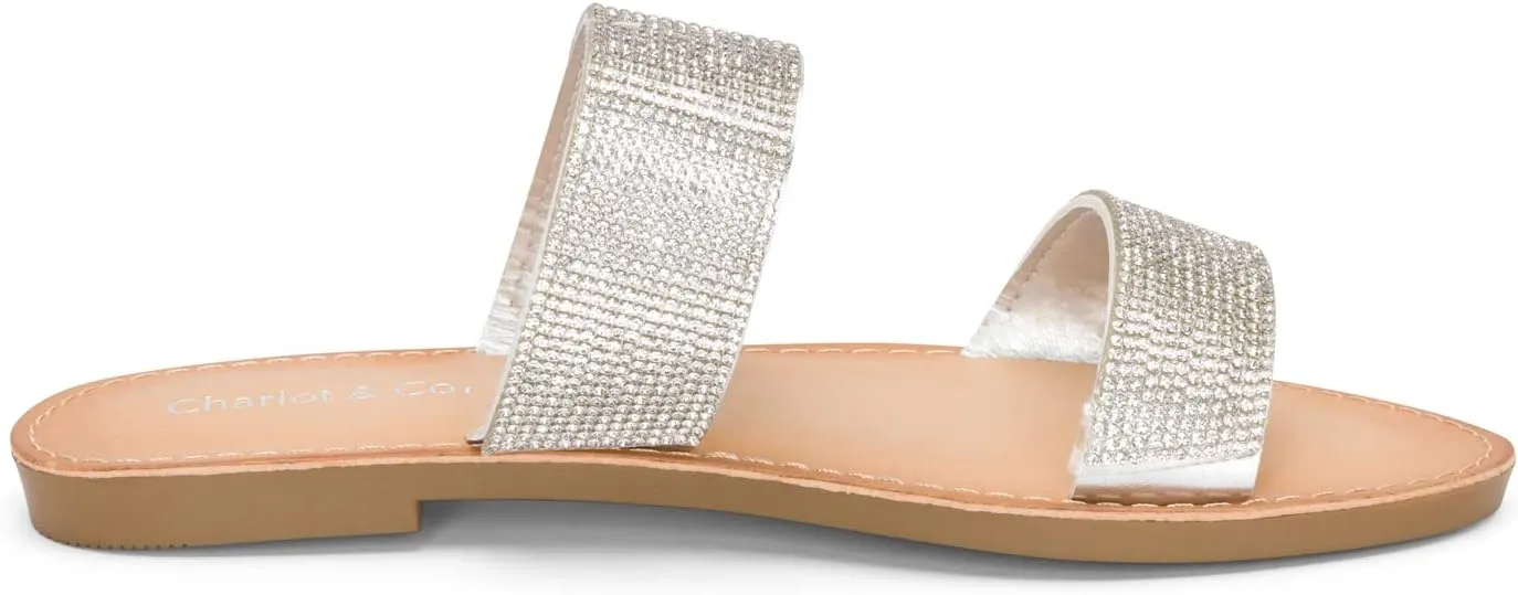 Chariot & Co Bling Sandals for Women Rhinestones Platform Studded Slides Zippy