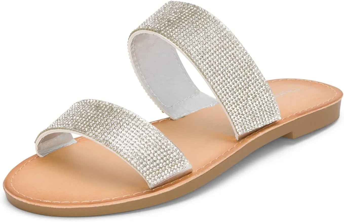 Chariot & Co Bling Sandals for Women Rhinestones Platform Studded Slides Zippy