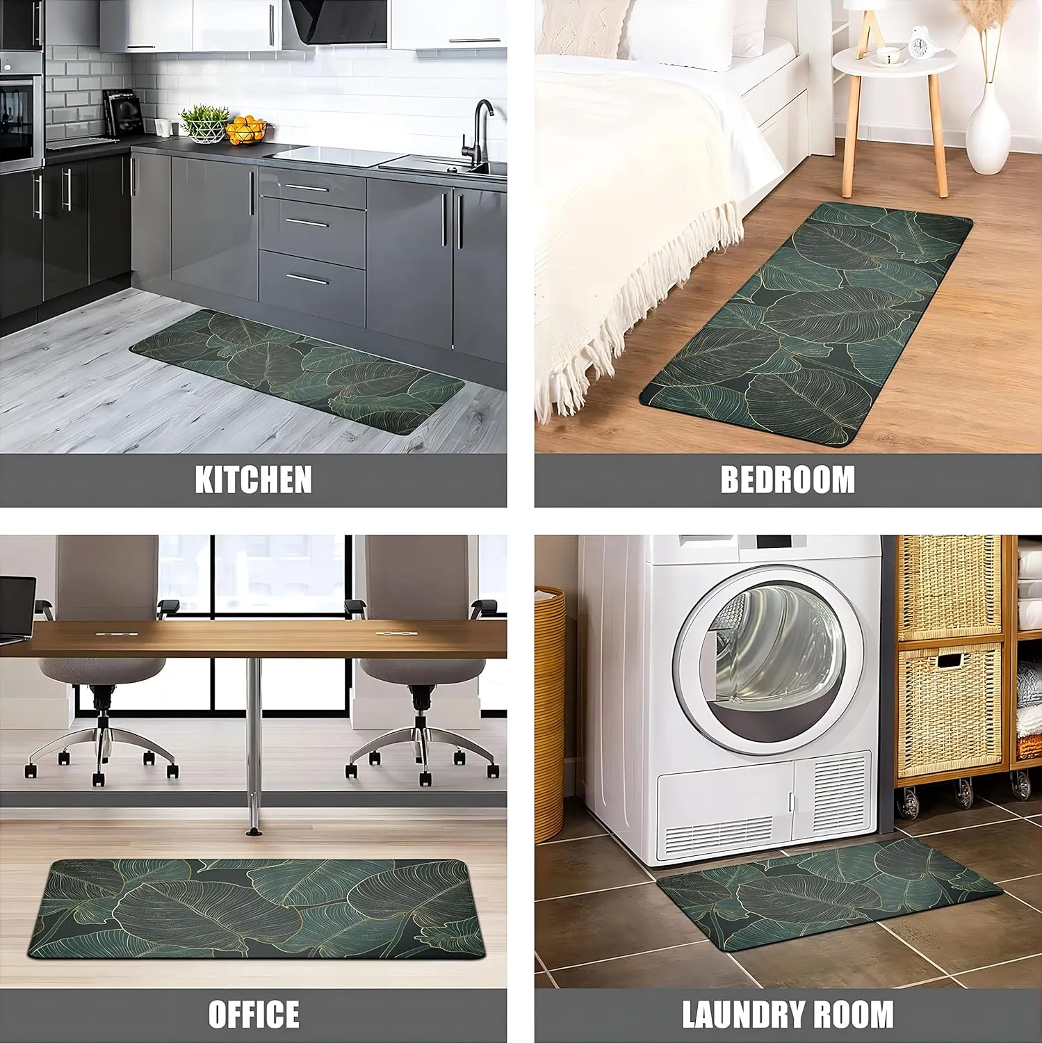 chiinvent Kitchen Mats for Floor Cushioned Anti Fatigue Mats for Kitchen Green Kitchen Floor Mat Memory Foam Boho Kitchen Rugs Luxury Runner Rugs Sets of 2, 17.3x28   17.3x47, 0.4 inches
