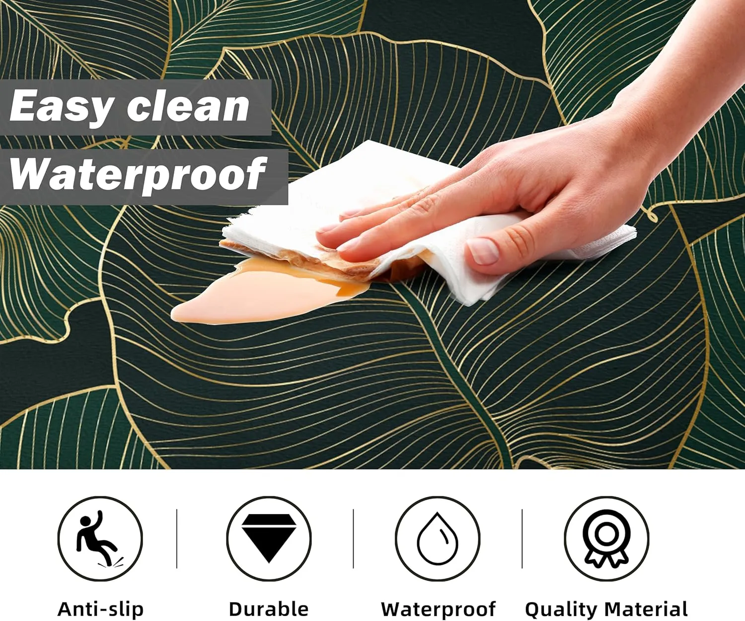 chiinvent Kitchen Mats for Floor Cushioned Anti Fatigue Mats for Kitchen Green Kitchen Floor Mat Memory Foam Boho Kitchen Rugs Luxury Runner Rugs Sets of 2, 17.3x28   17.3x47, 0.4 inches