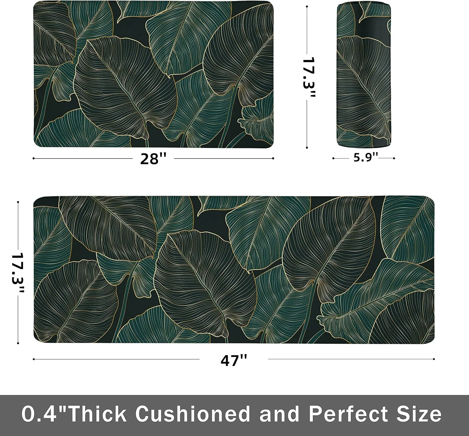 chiinvent Kitchen Mats for Floor Cushioned Anti Fatigue Mats for Kitchen Green Kitchen Floor Mat Memory Foam Boho Kitchen Rugs Luxury Runner Rugs Sets of 2, 17.3x28   17.3x47, 0.4 inches