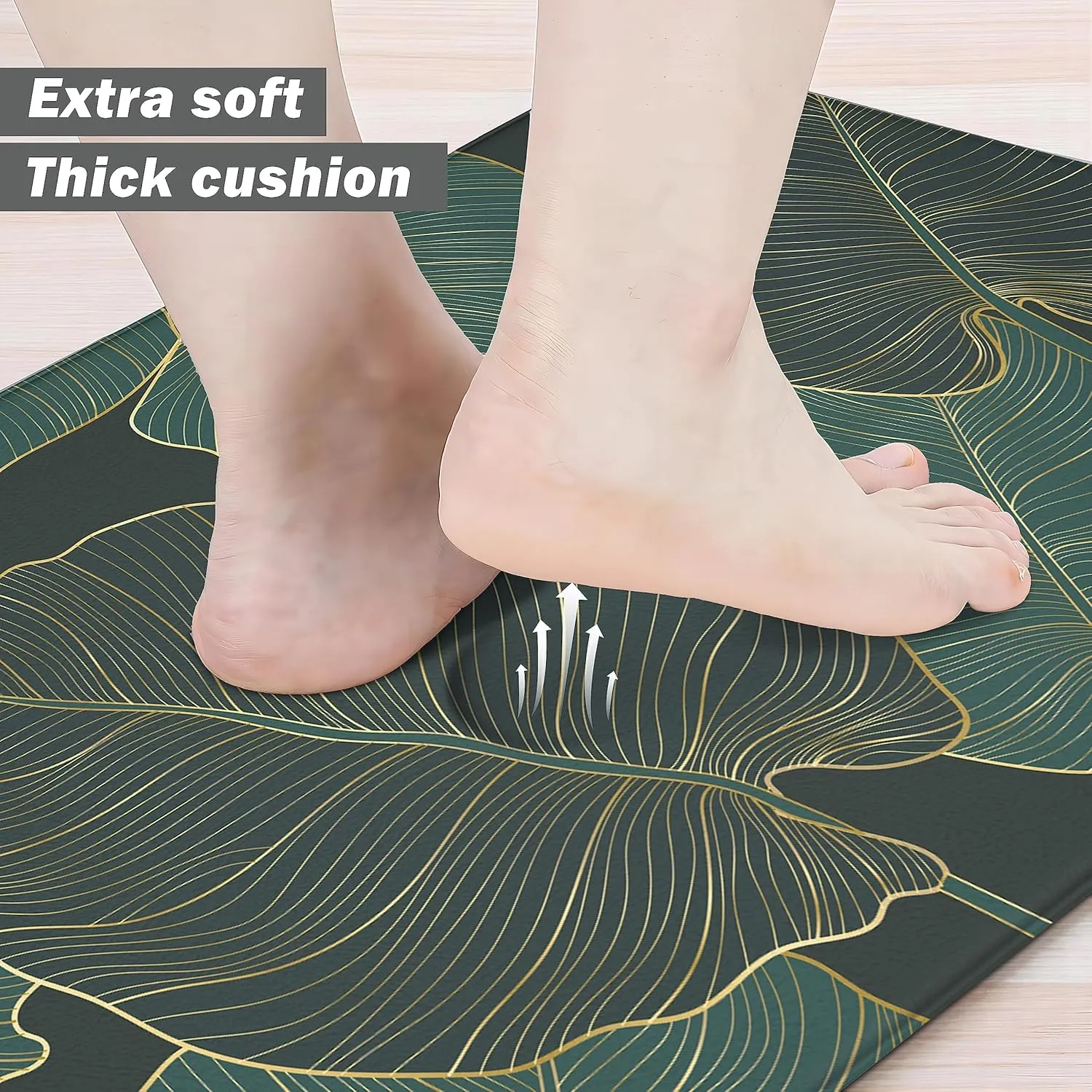 chiinvent Kitchen Mats for Floor Cushioned Anti Fatigue Mats for Kitchen Green Kitchen Floor Mat Memory Foam Boho Kitchen Rugs Luxury Runner Rugs Sets of 2, 17.3x28   17.3x47, 0.4 inches