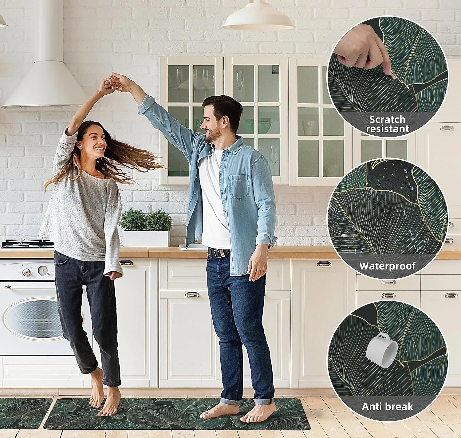chiinvent Kitchen Mats for Floor Cushioned Anti Fatigue Mats for Kitchen Green Kitchen Floor Mat Memory Foam Boho Kitchen Rugs Luxury Runner Rugs Sets of 2, 17.3x28   17.3x47, 0.4 inches