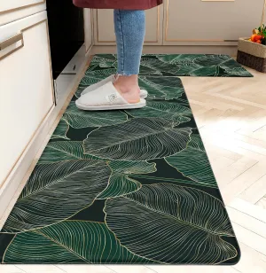 chiinvent Kitchen Mats for Floor Cushioned Anti Fatigue Mats for Kitchen Green Kitchen Floor Mat Memory Foam Boho Kitchen Rugs Luxury Runner Rugs Sets of 2, 17.3x28   17.3x47, 0.4 inches