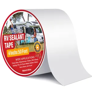 CHUANGSEED RV Roof Tape White, 4 Inch X 50 Feet, RV Sealant Tape, Roof Patch Repair Tape for Camper Roof Repair, Trailer Roof Sealant, Stop Camper Roof Leaks, UV-Resistant, Weatherproof,Boat