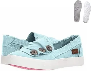 Clearlyss Women Casual Button Comfy Sneakers, Denim Canvas Sneakers Women, Comfy Low Top Slip on Orthopedic Sneakers