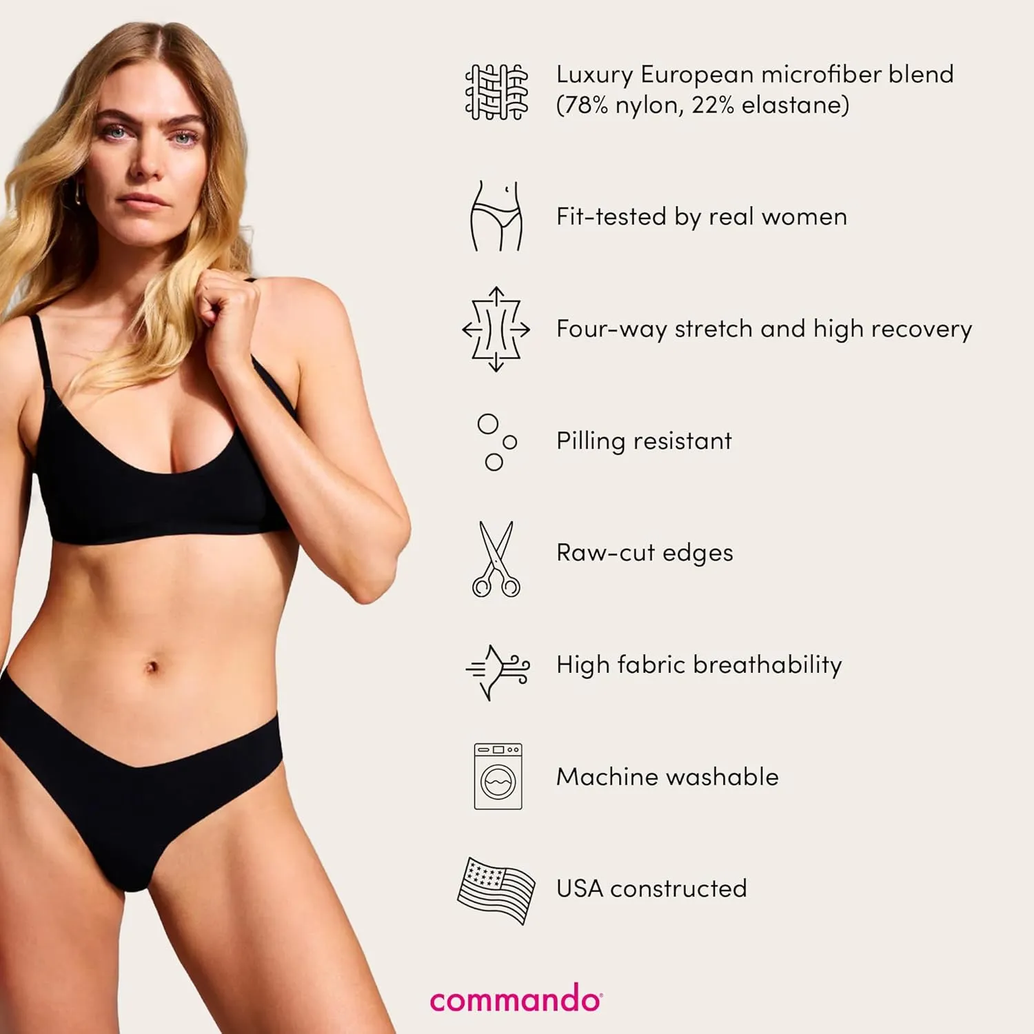 commando - Classic Solid Thong (3-pack) | Seamless No Show Thong | Comfortable, Lay-Flat Edges | Machine Washable