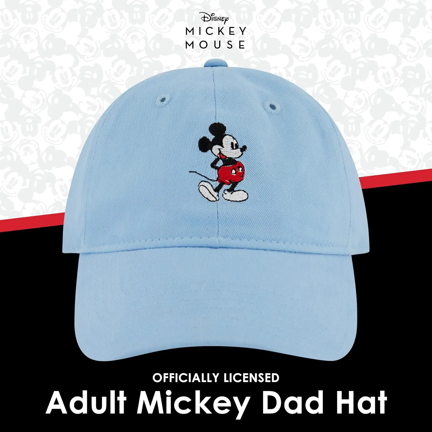 Concept One Disney Mickey Mouse Embroidered Cotton Adjustable Dad Hat with Curved Brim
