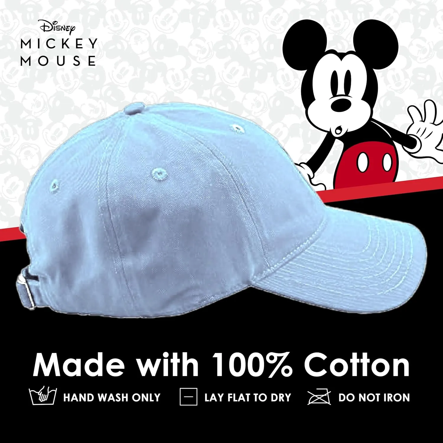 Concept One Disney Mickey Mouse Embroidered Cotton Adjustable Dad Hat with Curved Brim