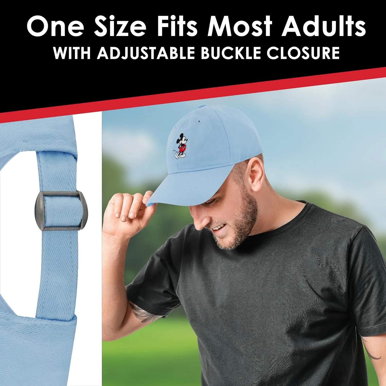Concept One Disney Mickey Mouse Embroidered Cotton Adjustable Dad Hat with Curved Brim