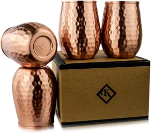 Copper Cups - 16 Oz Set of 4 - Unique Way to Enjoy Wine - Perfect Pure Tumbler for Water - Better Than Glasses or Plastic - Moscow Mule Cup for Drinking