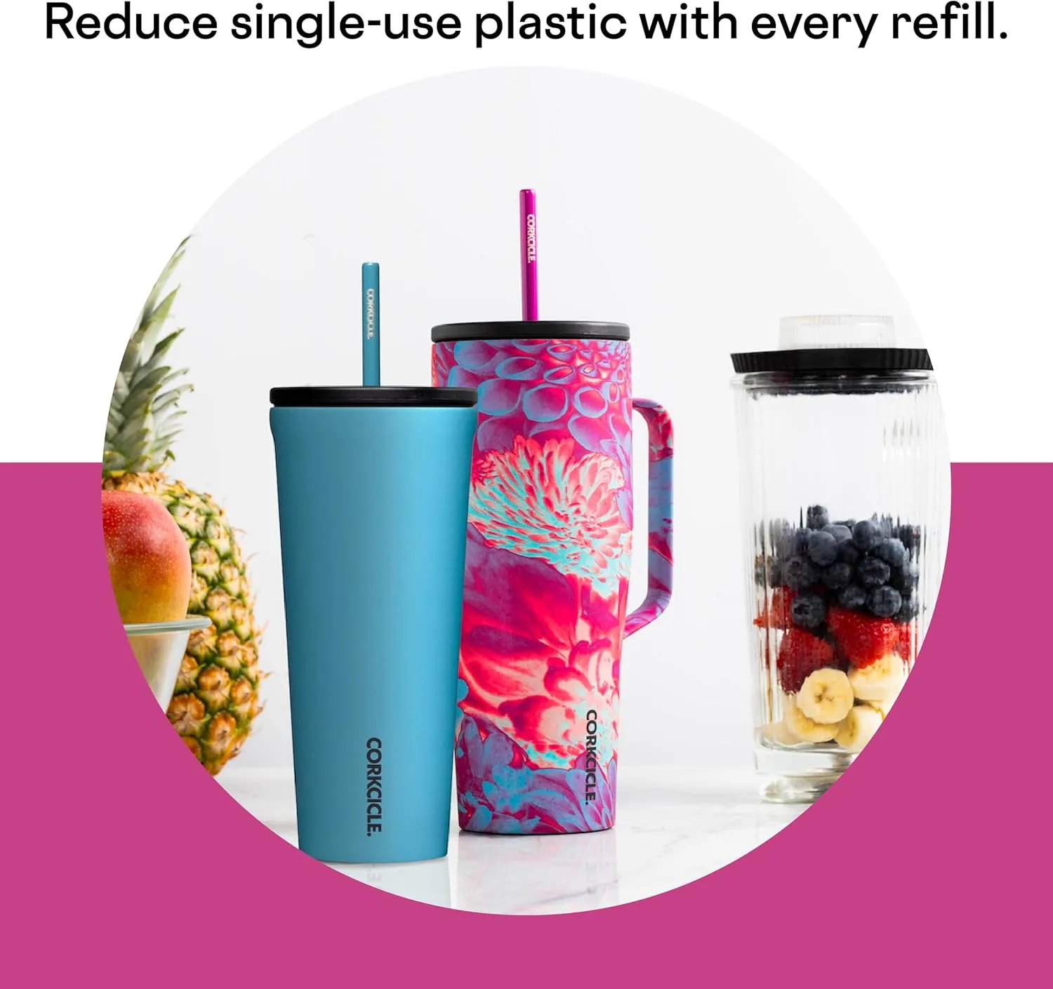 Corkcicle Cold Cup XL Insulated Tumbler with Handle, Lid, & Straw, Dopamine Floral, 30 oz – Reusable Cupholder Friendly Water Bottle Keeps Drinks Cold 12hrs