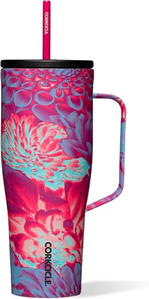 Corkcicle Cold Cup XL Insulated Tumbler with Handle, Lid, & Straw, Dopamine Floral, 30 oz – Reusable Cupholder Friendly Water Bottle Keeps Drinks Cold 12hrs