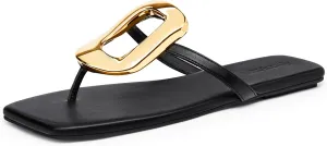 Coutgo Womens Flat Sandals Comfortable Flip Flops Slide Sandals Summer Beach Shoes with Metal Decoration
