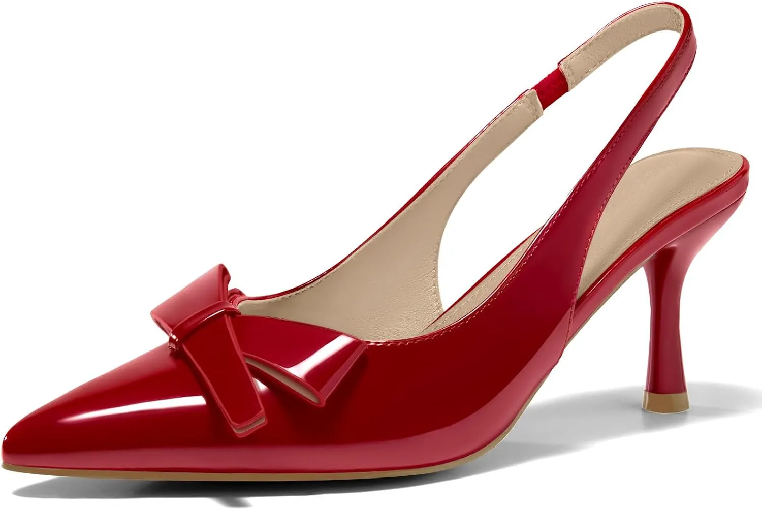 Coutgo Womens Slingback Kitten Heels Bow Closed Pointed Toe Pumps Slip on Office Work Dress Shoes