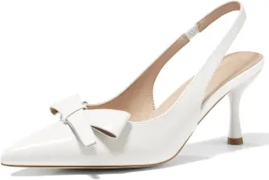 Coutgo Womens Slingback Kitten Heels Bow Closed Pointed Toe Pumps Slip on Office Work Dress Shoes