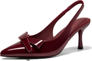 Coutgo Womens Slingback Kitten Heels Bow Closed Pointed Toe Pumps Slip on Office Work Dress Shoes