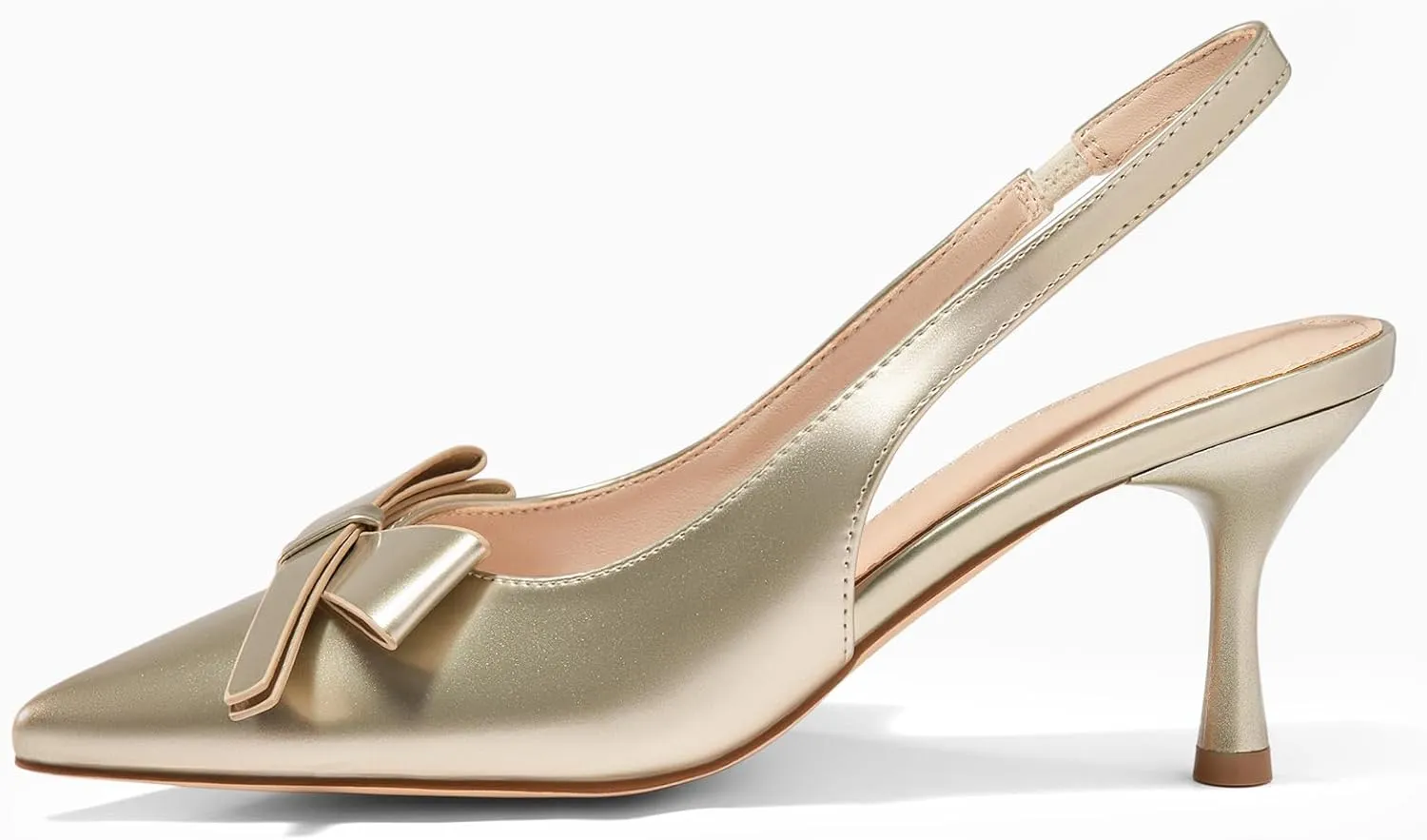 Coutgo Womens Slingback Kitten Heels Bow Closed Pointed Toe Pumps Slip on Office Work Dress Shoes