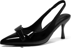 Coutgo Womens Slingback Kitten Heels Bow Closed Pointed Toe Pumps Slip on Office Work Dress Shoes