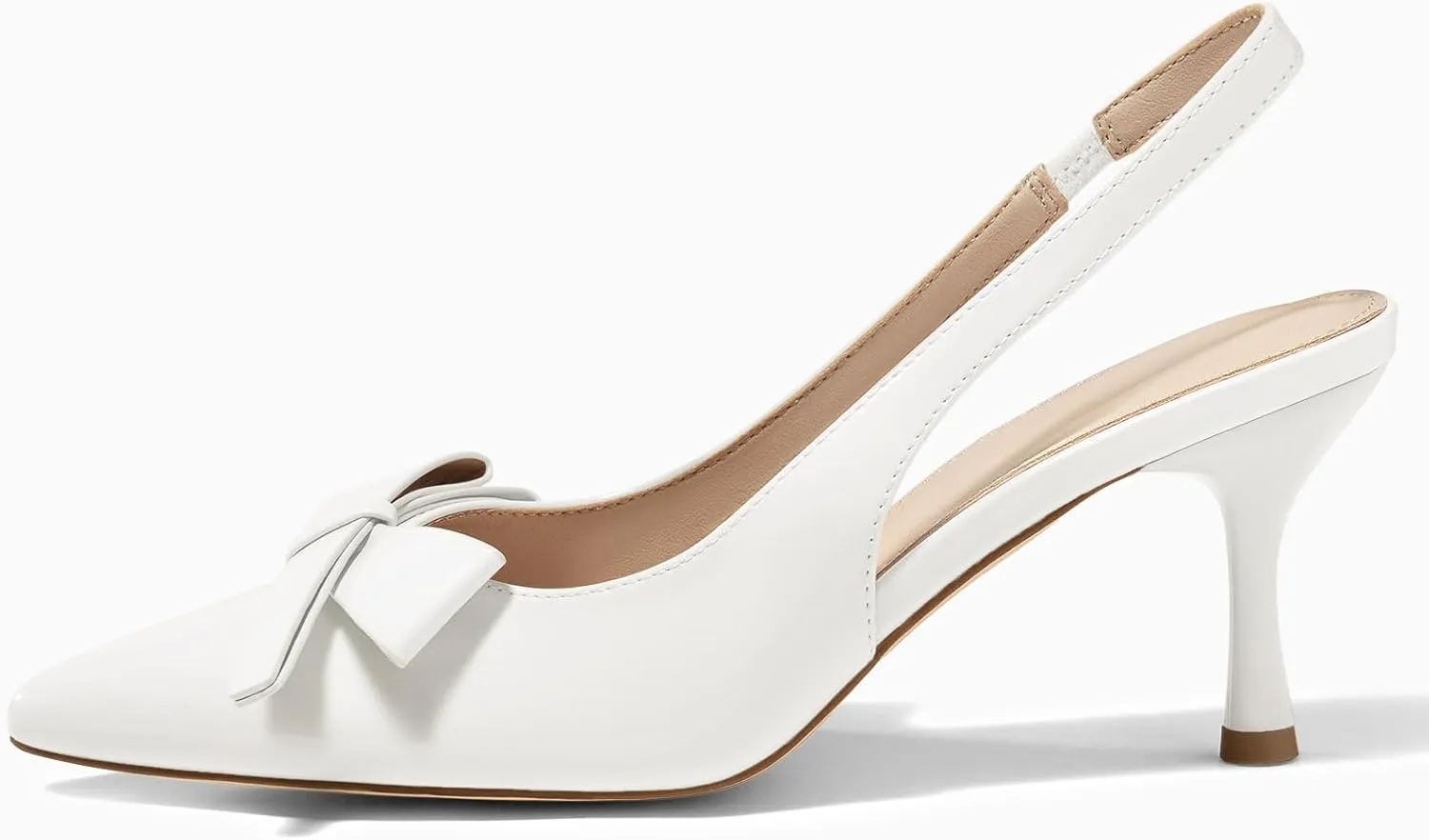 Coutgo Womens Slingback Kitten Heels Bow Closed Pointed Toe Pumps Slip on Office Work Dress Shoes