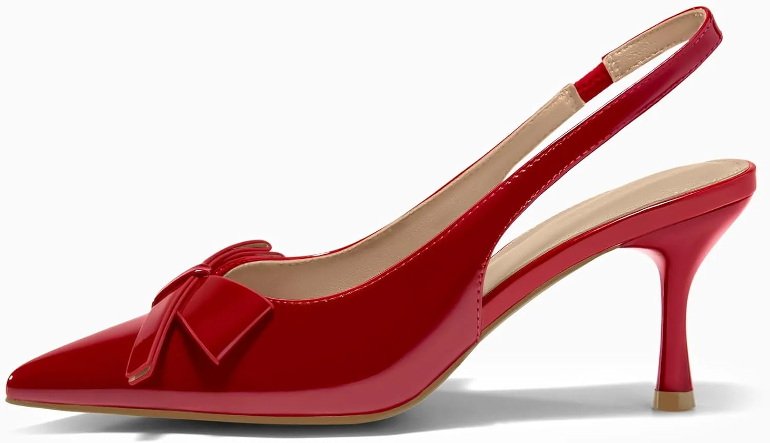 Coutgo Womens Slingback Kitten Heels Bow Closed Pointed Toe Pumps Slip on Office Work Dress Shoes