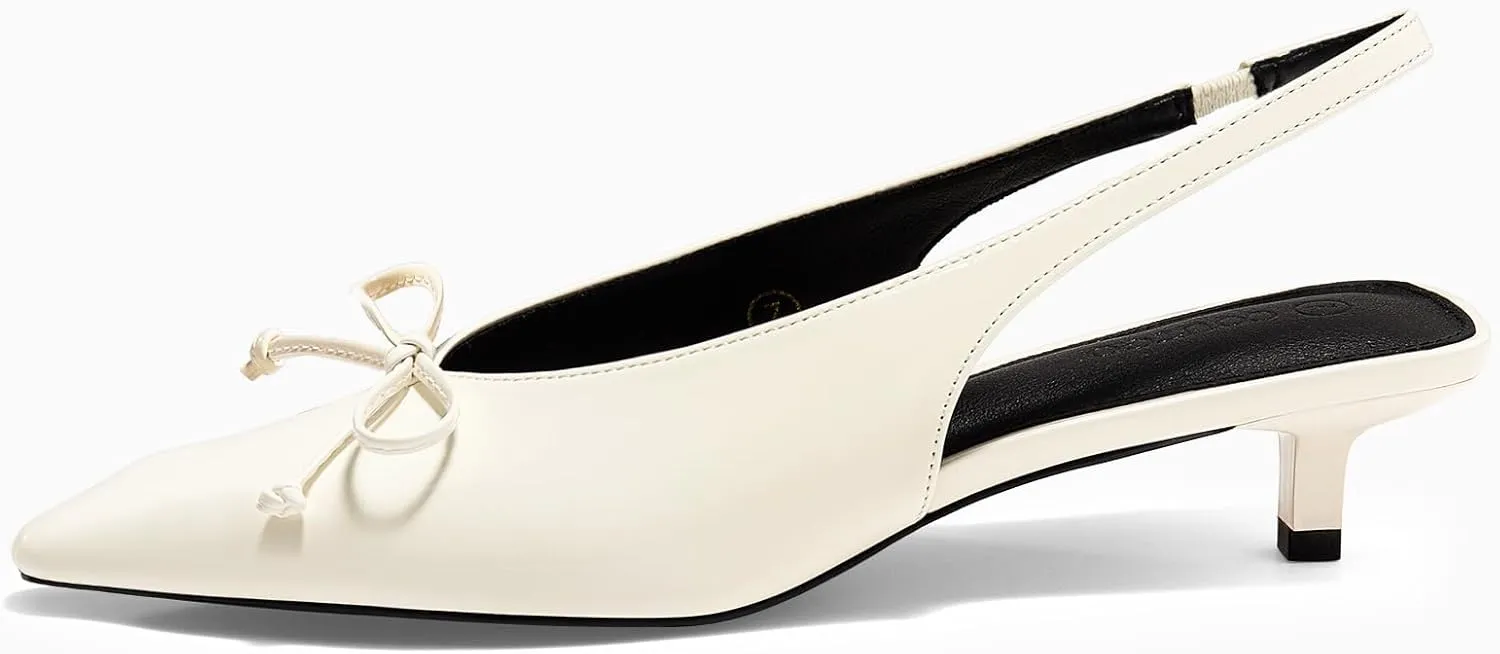 Coutgo Womens Slingback Kitten Low Heels Dress Shoes Closed Pointed Toe Bow Tie Slip on Office Work Pumps